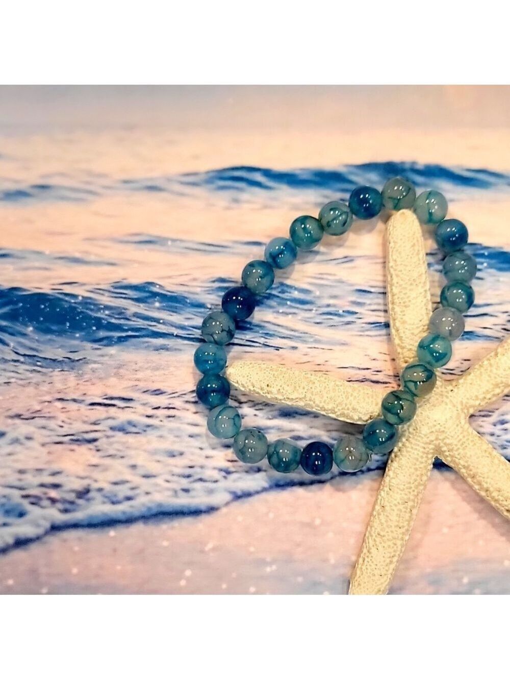 Lake Blue Dragon Agate Beaded Bracelet 8 Inch